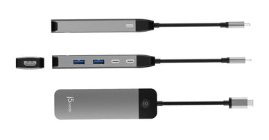 j5create JCD3002 USB-C® 4K60 Hub with PD and Screen-Off Control, Black/Grey