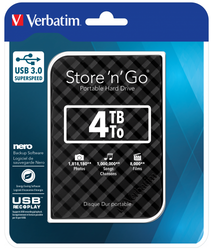 Verbatim Store 'n' Go USB 3.0 Hard Drive 4TB Black