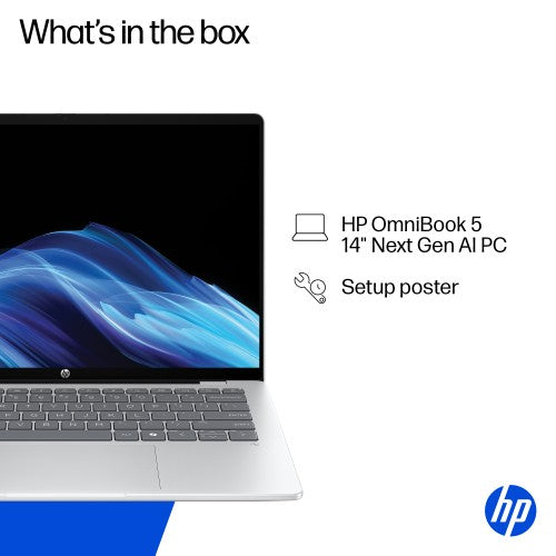 HP OmniBook 5 NGAI OmniBook 5 Next Gen AI 14-he0001na Copilot+ PC Snapdragon X1-26-100 Laptop 35.6 cm (14") 2K 16 GB LPDDR5x-SDRAM 512 GB SSD Wi-Fi 6E (802.11ax) Windows 11 Home Silver