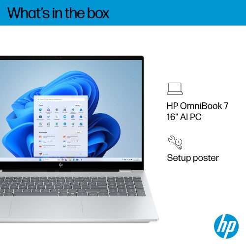 HP OmniBook 7 AI 16-ay0003na Intel Core Ultra 5 225H Laptop 40.6 cm (16") 2K 16 GB DDR5-SDRAM 1 TB SSD Wi-Fi 6E (802.11ax) Windows 11 Home AI PC Silver