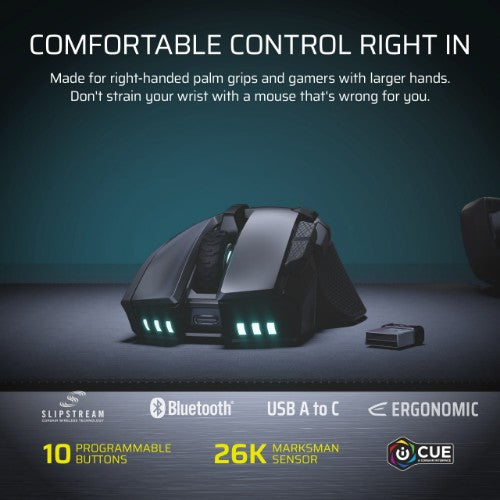 Corsair IRONCLAW WIRELESS SE mouse Gaming Right-hand RF Wireless + Bluetooth + USB Type-C Optical 26000 DPI