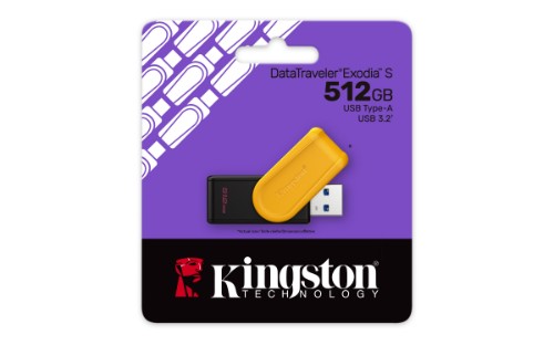 Kingston Technology DataTraveler 512GB Portable USB 3.2 Gen 1 Exodia S (Black/Yellow)