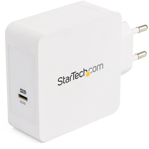 StarTech.com USB C Wall Charger - USB C Laptop Charger 60W PD - 6ft/2m Cable - Universal Compact Type C Power Adapter - Dell XPS/Lenovo X1 Carbon/HP EliteBook/MacBook - USB IF/CE Certified