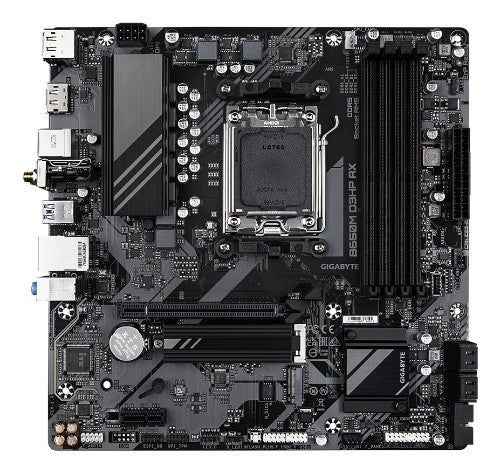 GIGABYTE B650M D3HP AX Motherboard - AMD Ryzen 9000 Series CPUs, 5+2+2 Phases VRM, up to 8000MHz DDR5 (OC), 2xPCIe 4.0 M.2, WIFI 6E, 2.5GbE LAN, USB 3.2 Gen 1