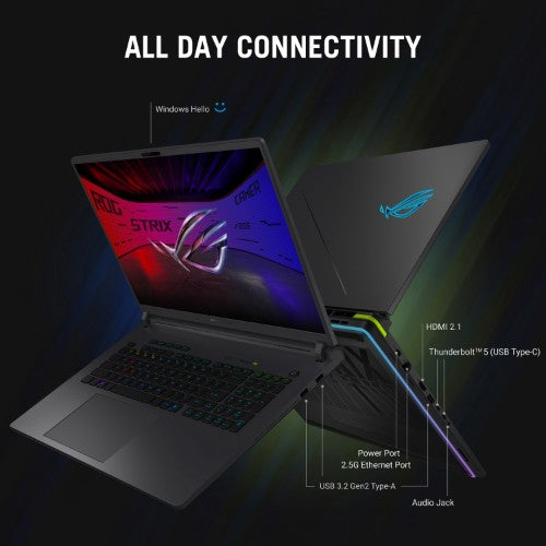 ASUS ROG Strix G16 G615LW-TS262W Intel Core Ultra 9 290HX Plus Laptop 40.6 cm (16") WQXGA 32 GB DDR5-SDRAM 1 TB SSD NVIDIA GeForce RTX 5080 Wi-Fi 7 (802.11be) Windows 11 Home Black, Grey