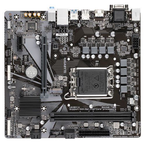 GIGABYTE H610M H Motherboard - Supports Intel Core 14th CPUs, 6+1+1 Hybrid Digital VRM, up to 5600MHz DDR4 (OC), 1xPCIe 3.0 M.2, GbE LAN, USB 3.2 Gen 1