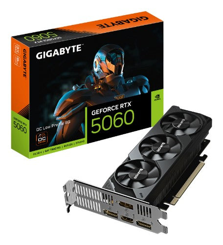 GIGABYTE GeForce RTX 5060 OC Low Profile 8G Graphics Card - 8GB GDDR7, 128bit, PCI-E 5.0, 2512 MHz Core Clock, 3 x DisplayPort, 1 x HDMI, GV-N5060OC-8GL