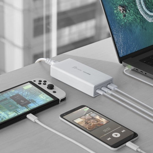 j5create JUP37185W 185W GaN PD 3.1 USB-C® 3-Port Charger-UK, Black