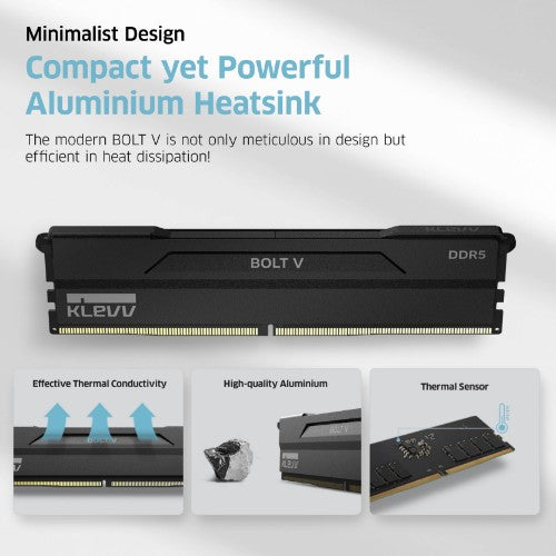 Klevv 32GB (2x16GB) 6000MHz CL28 DDR5 GAMING RAM MODULE 28-36-36-76 1.35V BOLT V KIT