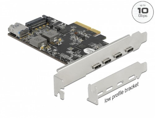 DeLOCK PCI Express x4 Card to 4 x USB Type-C + 1 x USB Type-A - SuperSpeed USB 10 Gbps - Low Profile Form Factor