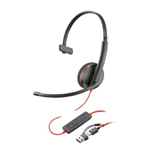 Poly Blackwire 3210 Monaural USB-C Headset +USB-C/A Adapter (Bulk)
