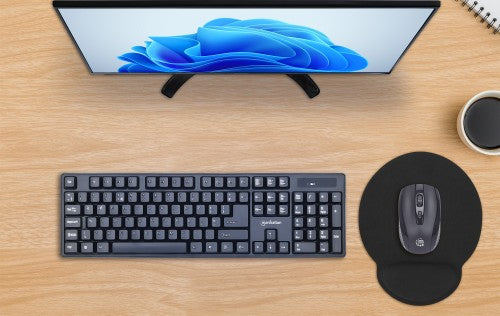 Manhattan Wrist Gel Support Pad and Mouse Mat, Black, 241 × 203 × 40 mm, non slip base, Lifetime Warranty, Card Retail Packaging