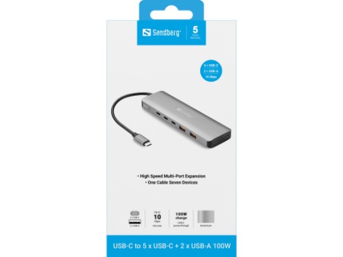 Sandberg USB-C to 5 x USB-C + 2 x USB-A 100W