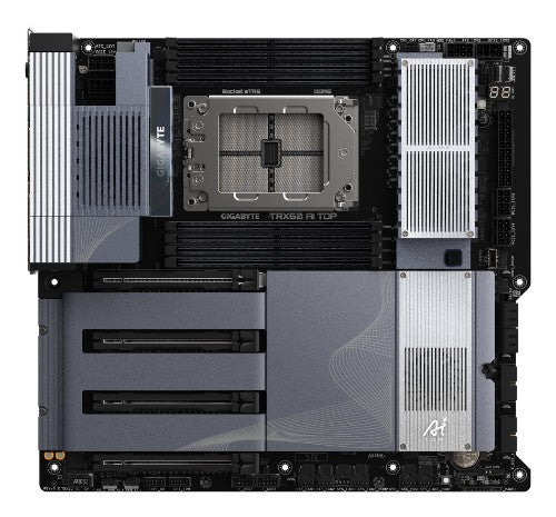 GIGABYTE TRX50 AI TOP-2B Motherboard - AMD Ryzen Threadripper PRO 7000 CPUs, 16+8+4 Phases Digital VRM, up to 5200 MHz DDR5, 4xPCIe 5.0 M.2, Wi-Fi 7, 10 GbE LAN, USB 4