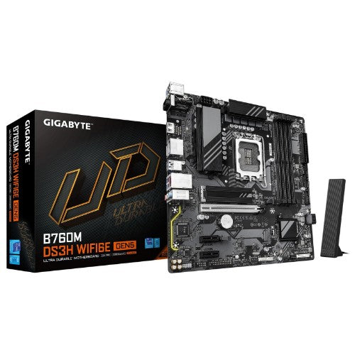 GIGABYTE B760M DS3H WIFI6E GEN5 Motherboard - Supports Intel Core 14th Gen CPUs, 6+2+1 Phases Digital VRM, up to 5600MHz DDR5, 2xPCIe 4.0 M.2, Wi-Fi 6E, 2.5GbE LAN, USB 3.2 Gen2