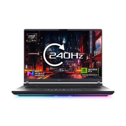 ASUS ROG Strix G16 G614FR-S5115W AMD Ryzen™ 9 9955HX3D Laptop 40.6 cm (16") WQXGA 32 GB DDR5-SDRAM 1 TB SSD NVIDIA GeForce RTX 5070 Ti Wi-Fi 6E (802.11ax) Windows 11 Home Black, Green, Grey