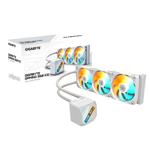 GIGABYTE GAMING 360 ICE Liquid CPU Cooler- 3x120mm ARGB Fans, slide-in interlocking mechanism, DAISY-CHAIN, Intel LGA 1851 and AMD AM5 Compatible