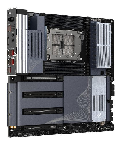 GIGABYTE TRX50 AI TOP-2B Motherboard - AMD Ryzen Threadripper PRO 7000 CPUs, 16+8+4 Phases Digital VRM, up to 5200 MHz DDR5, 4xPCIe 5.0 M.2, Wi-Fi 7, 10 GbE LAN, USB 4