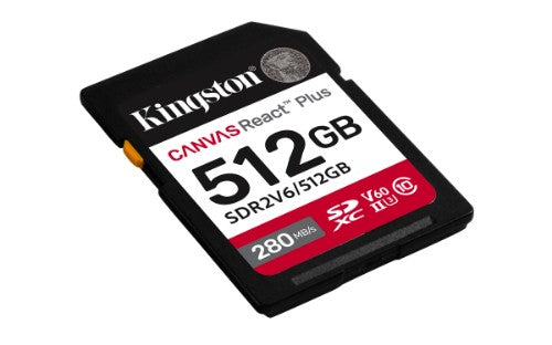 Kingston Technology 512GB Canvas React Plus SDXC UHS-II 280R/150W U3 V60 for Full HD/4K