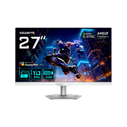 GIGABYTE M27UP ICE 27” 4K UHD Gaming Monitor - Dual Mode (4K 160Hz or FHD 320Hz), 3840 x 2160, 1ms, 350 cd/m², FreeSync Premium, DisplayHDR400, HDMI 2.1, Displayport 1.4