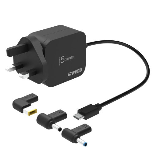 j5create JUP1565DCF3A-FN 67W GaN PD USB-C® Mini Charger with 3 Types of DC Connector - UK