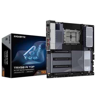 GIGABYTE TRX50 AI TOP-2B Motherboard - AMD Ryzen Threadripper PRO 7000 CPUs, 16+8+4 Phases Digital VRM, up to 5200 MHz DDR5, 4xPCIe 5.0 M.2, Wi-Fi 7, 10 GbE LAN, USB 4