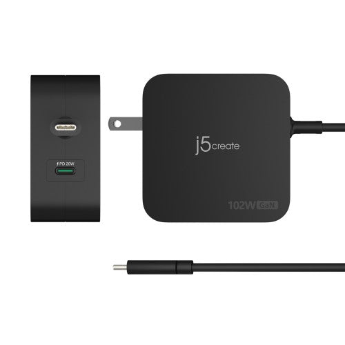 j5create 102W GaN PD USB-C 2-Port Charger with Changeable AC Plugs