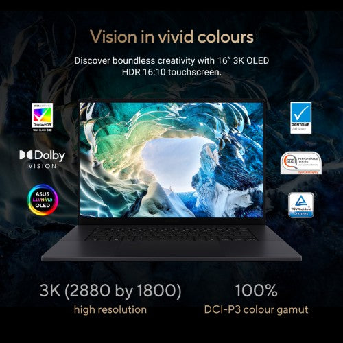 ASUS ProArt P16 H7606WP-RJ087W Copilot+ PC AMD Ryzen AI 9 HX 370 Laptop 40.6 cm (16") Touchscreen 3K 64 GB LPDDR5x-SDRAM 4 TB SSD NVIDIA GeForce RTX 5070 Wi-Fi 7 (802.11be) Windows 11 Home Black