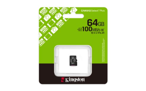 Kingston Technology 64GB micSDXC Canvas Select Plus Gen3 100R A1 Single Pack w/o ADP