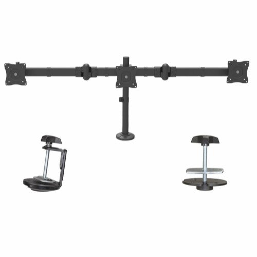 StarTech.com Desk Mount Triple Monitor Arm - Ergonomic VESA 3 Monitor Mount up to 27" - Articulating & Height Adjustable Pole Mount - Tilt/Swivel/Rotate LCD/LED Screen - Desk Clamp/Grommet