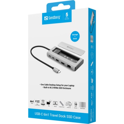 Sandberg USB-C 6in1 Travel Dock SSD Case