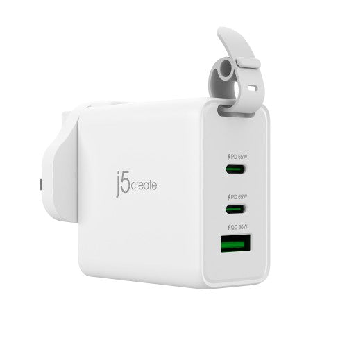 j5create 65W GaN USB-C 3-Port Traveler Charger with changeable AC plugs and USB-C cable