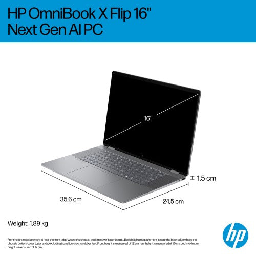 HP OmniBook X FlipNGAI OmniBook X Flip 2-in-1 Laptop Next Gen AI 16-ar0009na Copilot+ PC AMD Ryzen AI 5 340 40.6 cm (16") Touchscreen 2K 16 GB LPDDR5x-SDRAM Wi-Fi 7 (802.11be) Windows 11 Home Silver