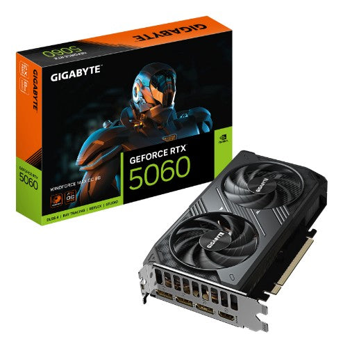 GIGABYTE GeForce RTX 5060 WINDFORCE MAX OC 8G Graphics Card - 8GB GDDR7, 128bit, PCI-E 5.0, 2512MHz Core Clock, 3 x DP, 1 x HDMI, NVIDIA DLSS 4, GV-N5060WF2MAX OC-8GD