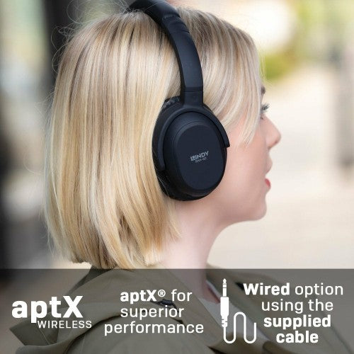 Lindy BNX-60 Wireless Active Noise Cancelling Headphones with aptX, Matt Black