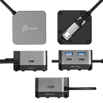 j5create JCD361 Flexible Ports USB-C® 4K144 HDMI™ Hub - Cube Plus 6 in 1, Black/Grey