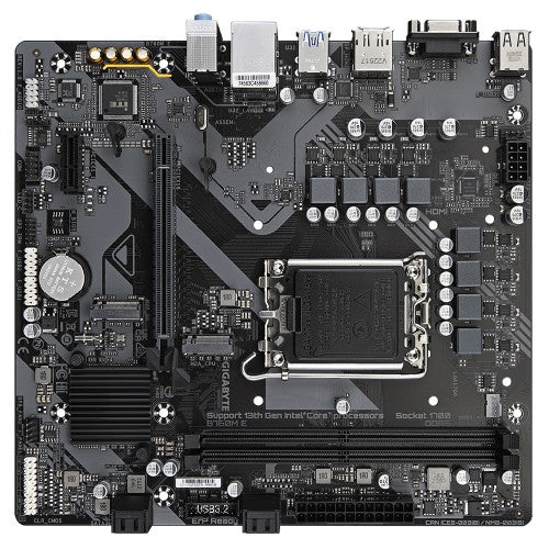 GIGABYTE B760M E Motherboard - Supports 14th Gen. Intel Core CPUs, 6+1+1 phases VRM, up to 7200MHz DDR5 (OC), 2xPCIe 4.0 M.2, 1 GbE LAN, USB 3.2 Gen 1