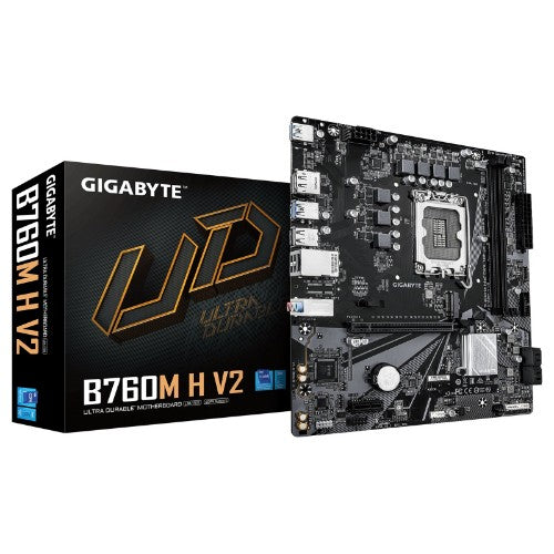 GIGABYTE B760M H V2 Motherboard - Supports Intel Core 14th Gen CPUs, 5+1+1 Phases Digital VRM, up to 8000MHz DDR5 (O.C.), 1xPCIe 4.0 M.2, 1GbE LAN, USB 3.2 Gen1