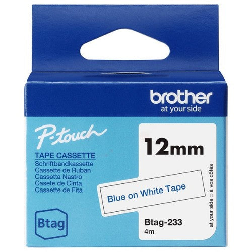 Brother BTAG-233 DirectLabel-etikettes blue on white 12mm x 4m for Brother Btag 12mm