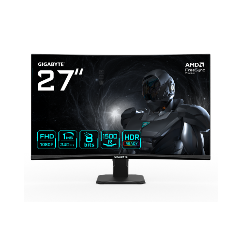 GIGABYTE GS27FC2 27" FHD Curved Gaming Monitor - 1920 x 1080, 240Hz, 1, 350 cd/m², HDR Ready, HDMI 2.0, Displayport 1.4
