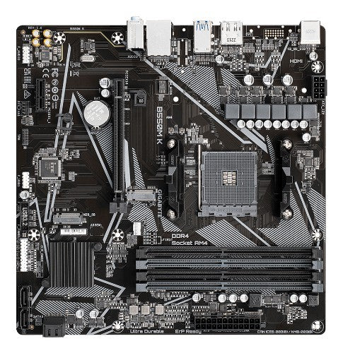 GIGABYTE B550M K Motherboard - AMD Ryzen 5000 CPUs, up to 4733MHz DDR4, 1xPCIe 4.0 + 1xPCIe 3.0 M.2, 1GbE LAN, USB 3.2 Gen 1