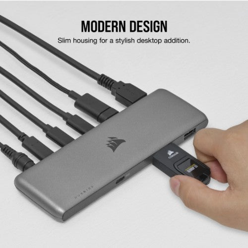 Corsair USB100 7-PORT USB-C/USB-A HUB USB Type-C 50000 Mbit/s Grey