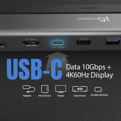 j5create JCD554 USB4® Triple 4K Display Docking Station, Black