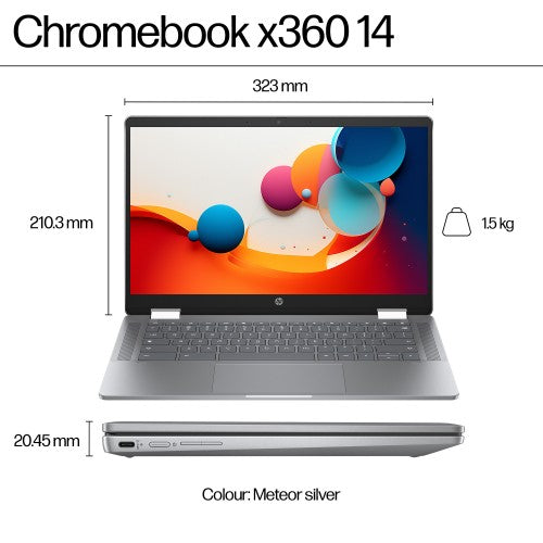 HP Chromebook x360 14b-cd0001na Intel® N N200 35.6 cm (14") Touchscreen Full HD 8 GB LPDDR5-SDRAM 128 GB eUFS Wi-Fi 6 (802.11ax) ChromeOS Silver