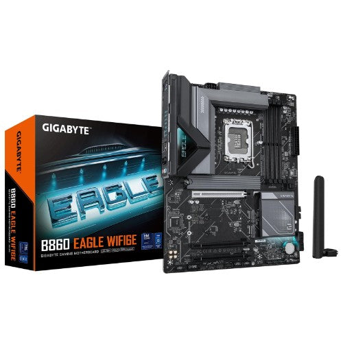 GIGABYTE B860 EAGLE WIFI6E Motherboard - Intel Core Ultra Series CPUs, 12+1+2+1 Phases VRM, up to 9066MHz DDR5, 1xPCIe 5.0 + 2xPCIe 4.0 M.2, 2.5GbE LAN, WIFI 6E, USB 3.2 Gen 2x2