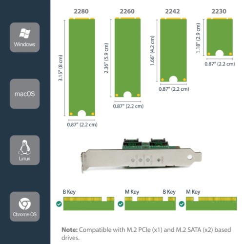 StarTech.com 3-Port M.2 SSD (NGFF) Adapter Card - 1 x PCIe (NVMe) M.2, 2 x SATA III M.2 - PCIe 3.0