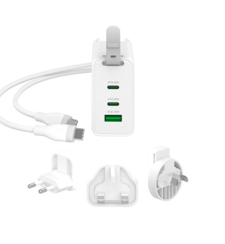 j5create 65W GaN USB-C 3-Port Traveler Charger with changeable AC plugs and USB-C cable