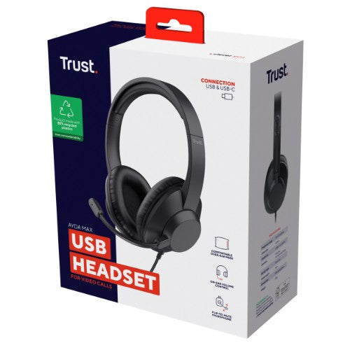 Trust Ayda Max USB Headset Wired Head-band Office/Call center USB Type-C / USB Type-A Black