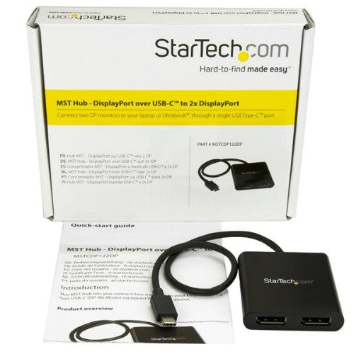 StarTech.com USB-C to Dual DisplayPort 1.2 Adapter, USB Type-C Multi-Monitor MST Hub, Dual 4K 30Hz/1080p 60Hz DP Laptop Display Extender / Splitter, Extra-Long Built-In Cable - Windows Only