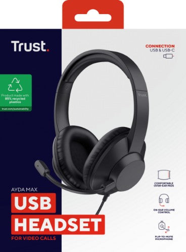 Trust Ayda Max USB Headset Wired Head-band Office/Call center USB Type-C / USB Type-A Black